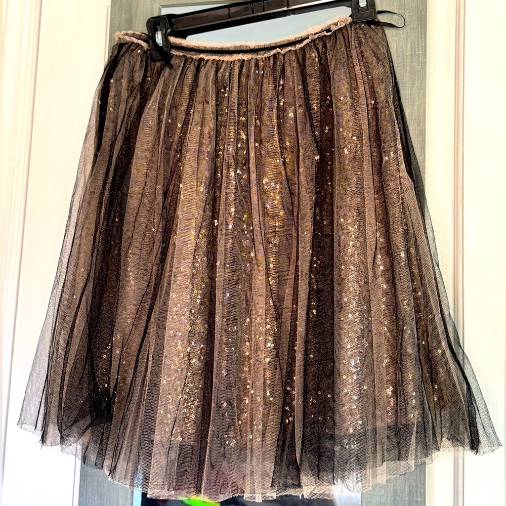 Anthropologie Greylin Tulle Gold Sequins Mini Skirt - Picture 2 of 11